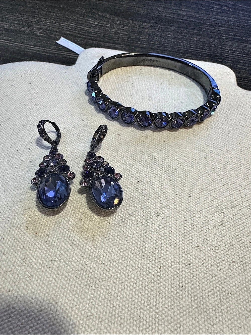 Givenchy Crystal Floating Stone Hinge Bangle and Drop Earrings Set